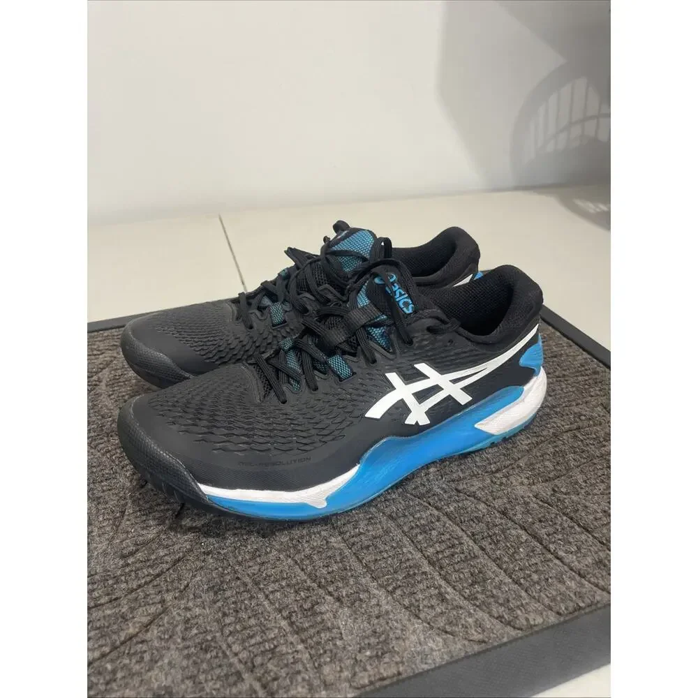 ASICS Gel Resolution 9.5 Black/Blue 1041A330-001 Men 9.5 Tennis Shoe Pickle Ball